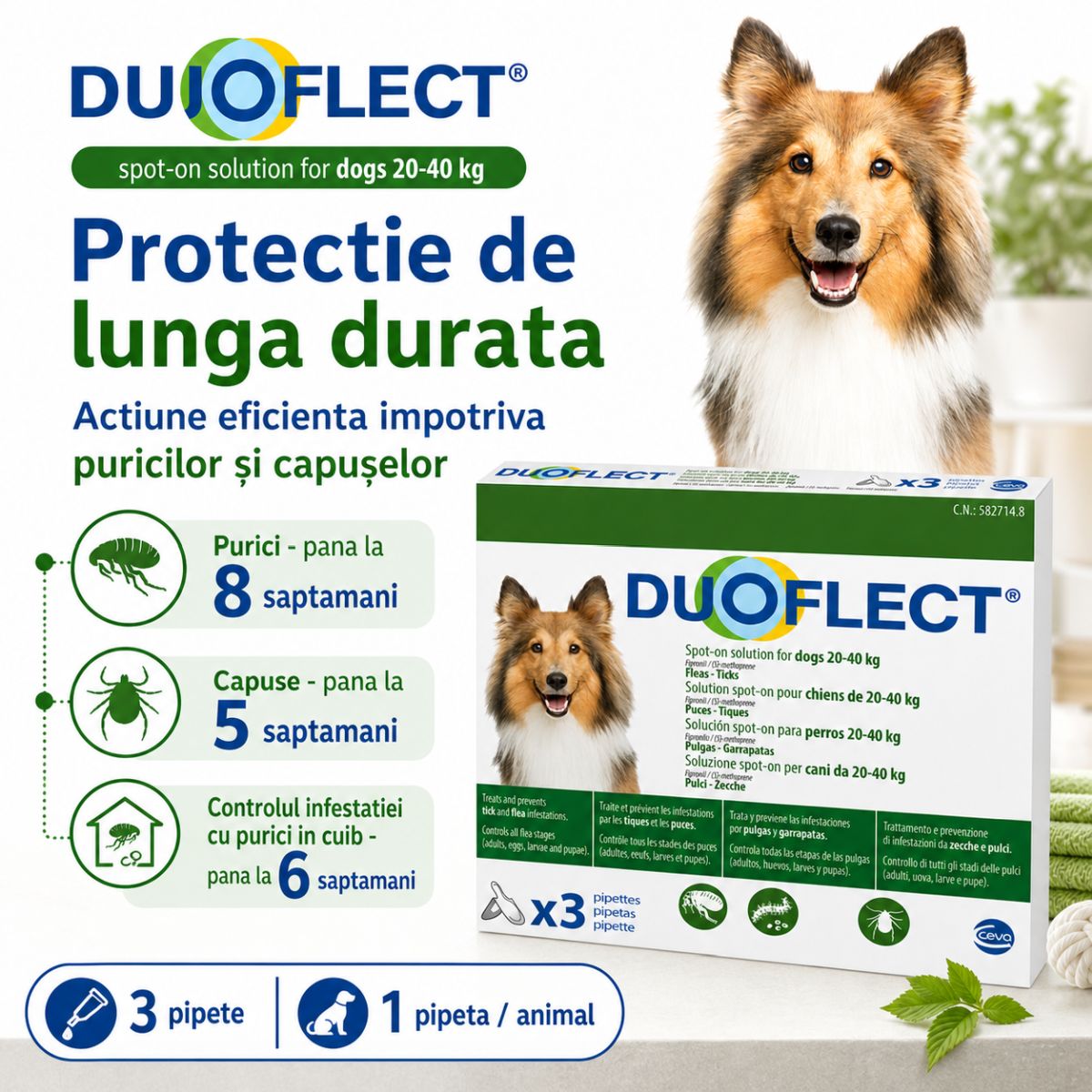 DUOFLECT, spot-on, solutie antiparazitara DUOFLECT, spot-on, soluție antiparazitară, câini 20-40kg, 3 pipete - poza 3