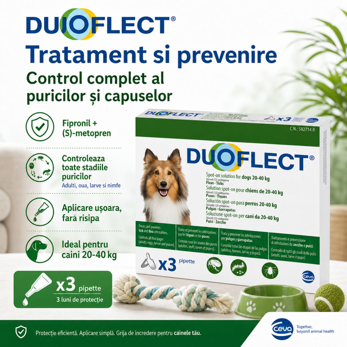 DUOFLECT, spot-on, solutie antiparazitara DUOFLECT, spot-on, soluție antiparazitară, câini 20-40kg, 3 pipete - poza 4