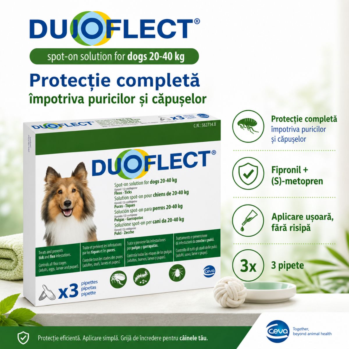 DUOFLECT, spot-on, solutie antiparazitara DUOFLECT, spot-on, soluție antiparazitară, câini 20-40kg, 3 pipete - poza 5