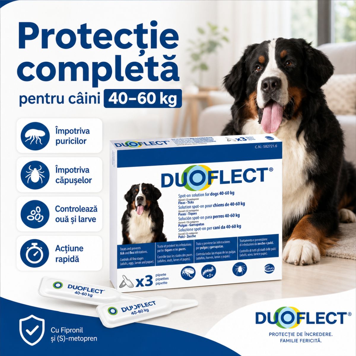 DUOFLECT, spot-on, solutie antiparazitara DUOFLECT, spot-on, soluție antiparazitară, câini 40-60kg, 3 pipete - poza 4