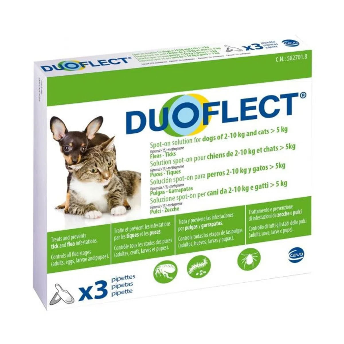 DUOFLECT, spot-on, solutie antiparazitara DUOFLECT, spot-on, soluție antiparazitară, pisici >5kg și câini 2-10kg, 3 pipete - poza 1