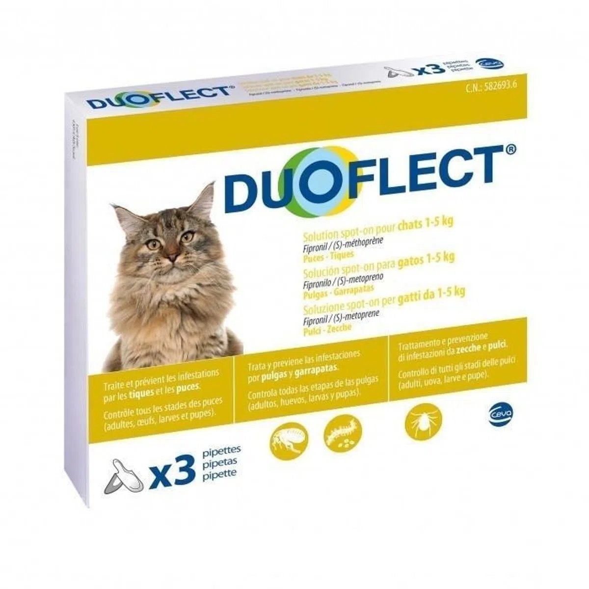 DUOFLECT, spot-on, soluție antiparazitară, pisici 0.5-5kg, 3 pipete - poza 2