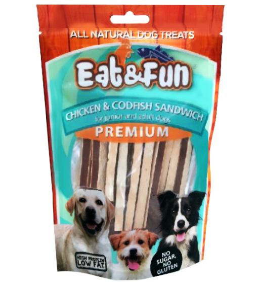 Eat&amp;Fun Recompense Caini Pui Si Cod Sandwich 100 g