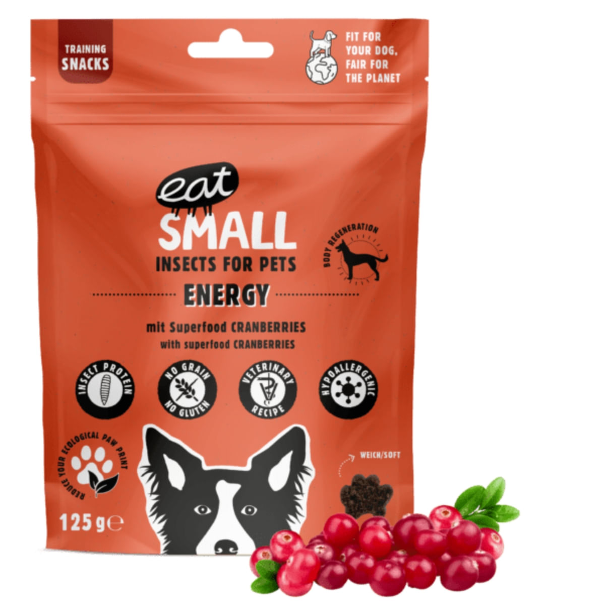 EAT SMALL Energy Snack, XS-XL, Insecte, punguță, resigilabil recompense funcționale monoproteică fără cereale câini, sistem imunitar & alergii, 125g - poza 1