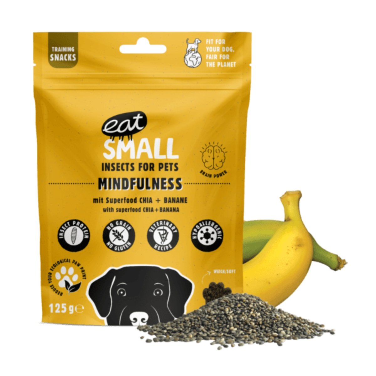 EAT SMALL Mindfulness, XS-XL, Insecte, punguță, resigilabil recompense funcționale fără cereale câini, sistem nervos & calmante, 125g - poza 2