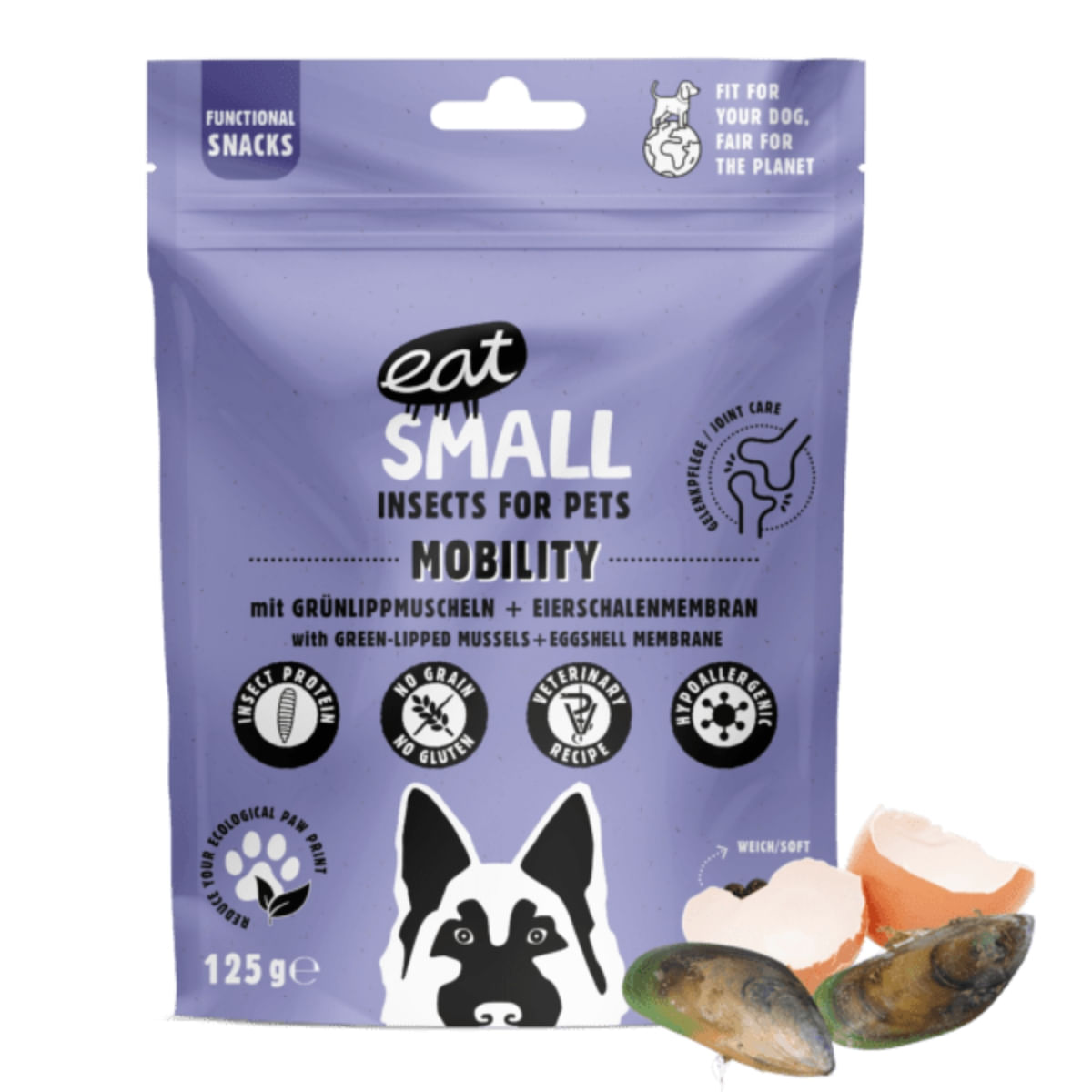 EAT SMALL Mobility Snack, XS-XL, Insecte, punguță, resigilabil recompense funcționale fără cereale câini, sistem articular, 125g - poza 2