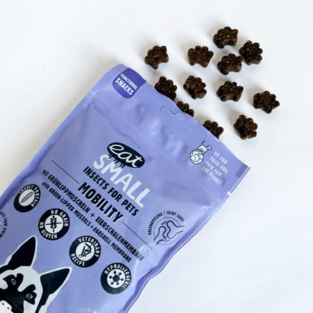 EAT SMALL Mobility Snack, XS-XL, Insecte, punguță, resigilabil recompense funcționale fără cereale câini, sistem articular, 125g - poza 3