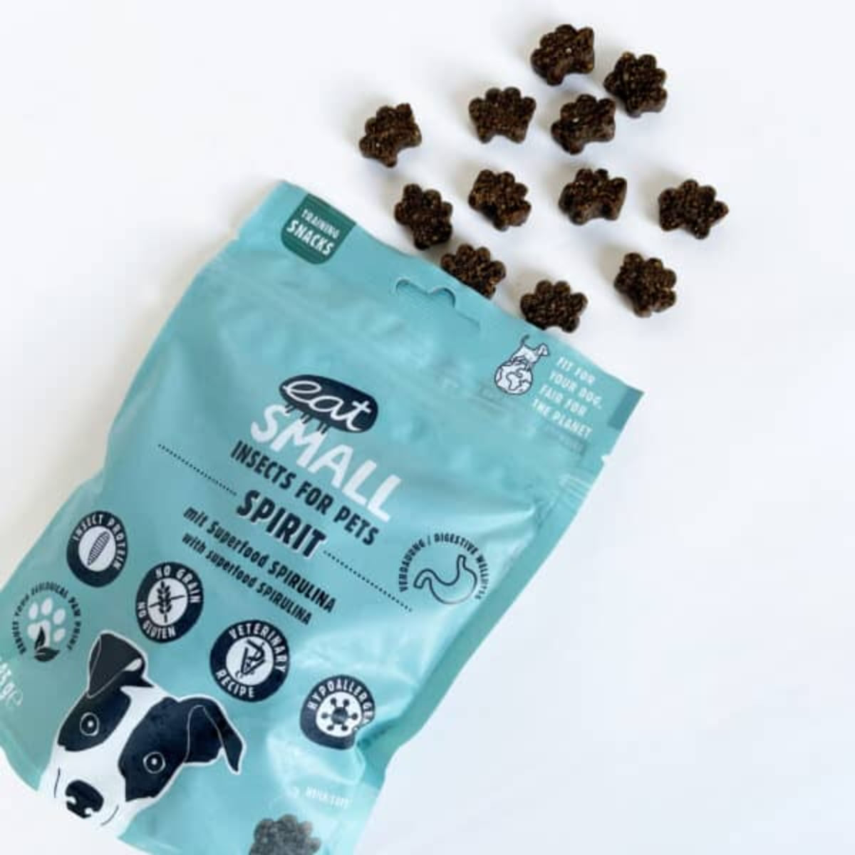EAT SMALL Spirit Snack, XS-XL, Insecte și Spirulină, punguță, resigilabil recompense funcționale fără cereale câini, sistem imunitar & alergii, 125g - poza 2