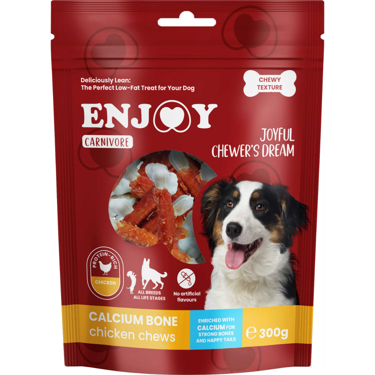 ENJOY Carnivore Calcium Bone Chews, XS-XL, Pui, punguță recompense câini, 300g - poza 1