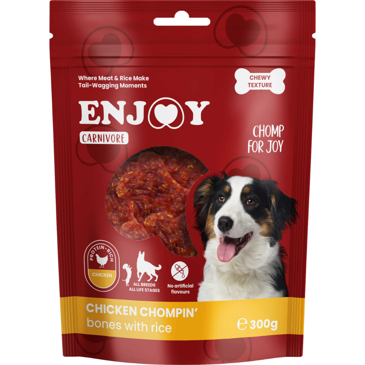 ENJOY Carnivore Chompin Bones, XS-XL, Pui și Orez, punguță recompense câini, 300g - poza 2