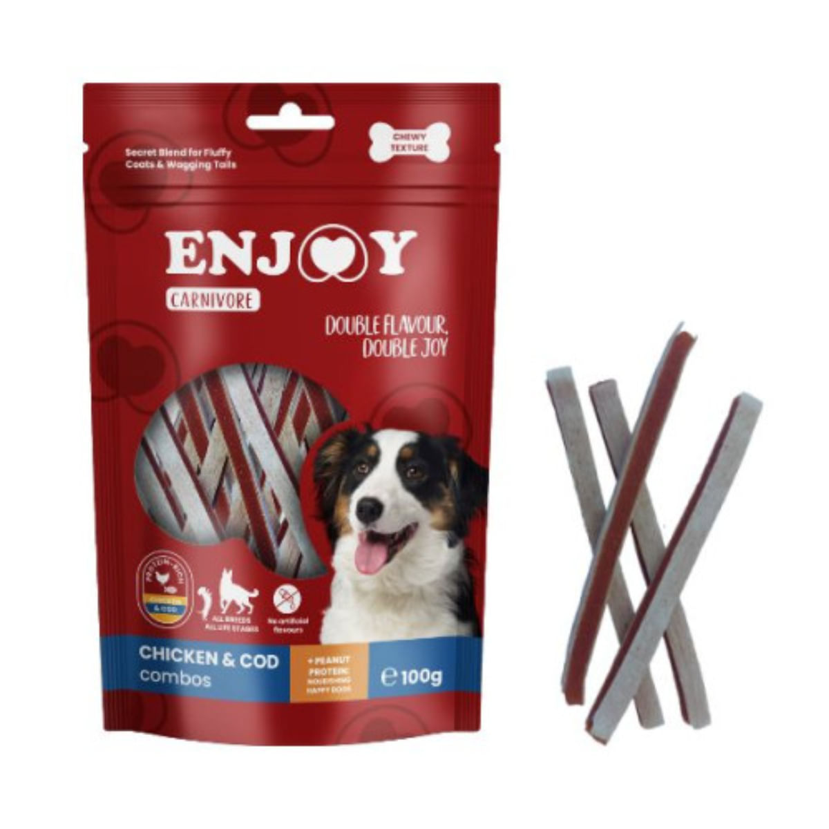 ENJOY Carnivore Combos, XS-XL, Pui și Cod, punguță recompense câini, 100g - poza 1