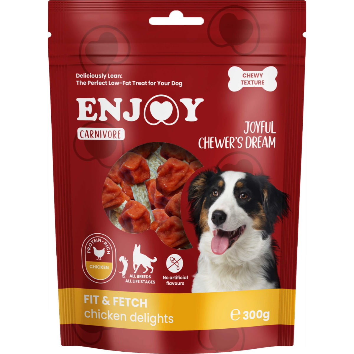 ENJOY Carnivore Fit Fetch Delights, XS-XL, Pui, punguță recompense câini, 300g - poza 1