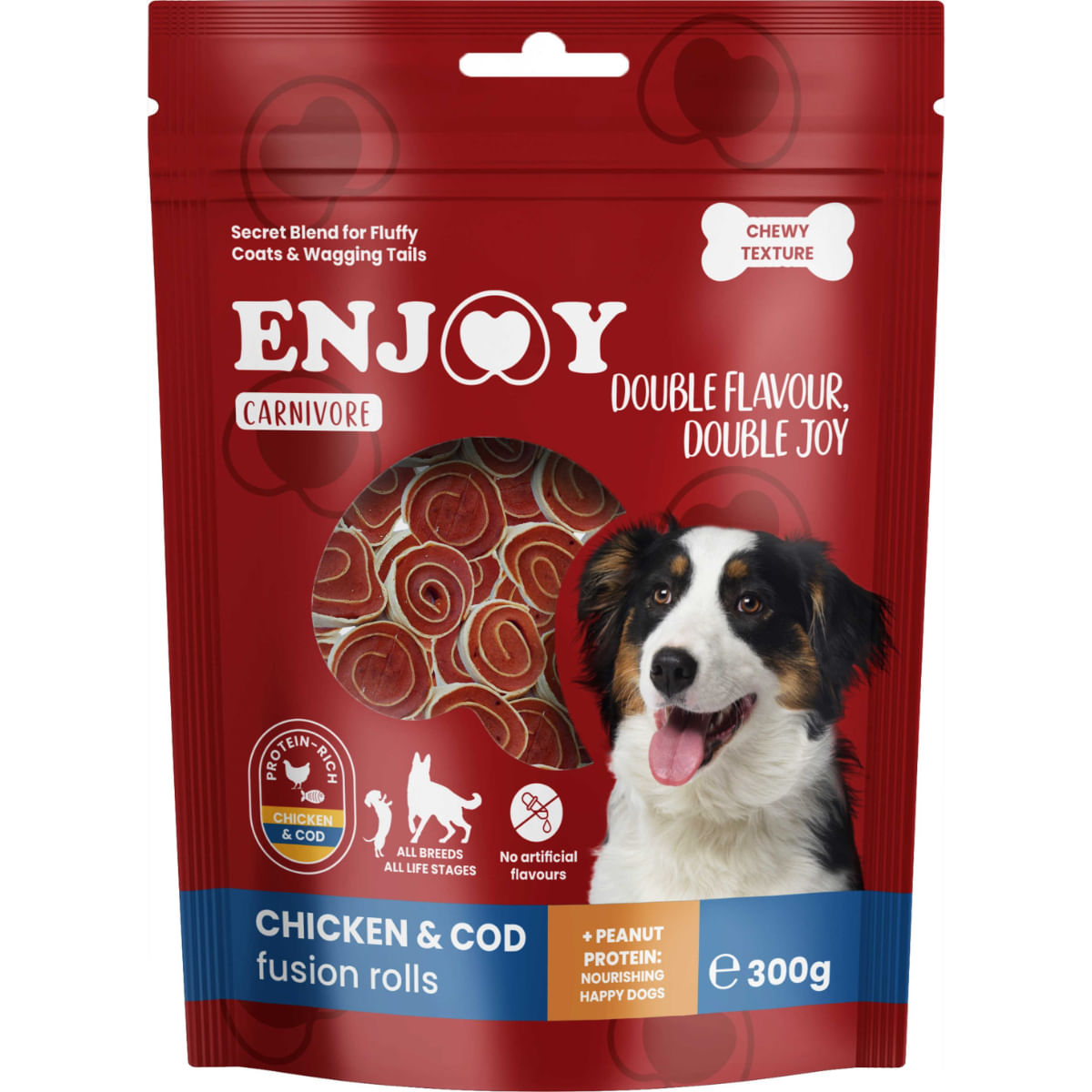 ENJOY Carnivore Fusion Rolls, XS-XL, Pui și Cod, punguță recompense câini, 300g - poza 1