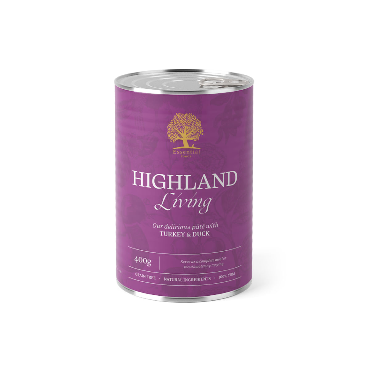 ESSENTIAL Highland Living, XS-XL, Curcan și Rață, conservă hrană umedă fără cereale câini, (pate), 400g - poza 1