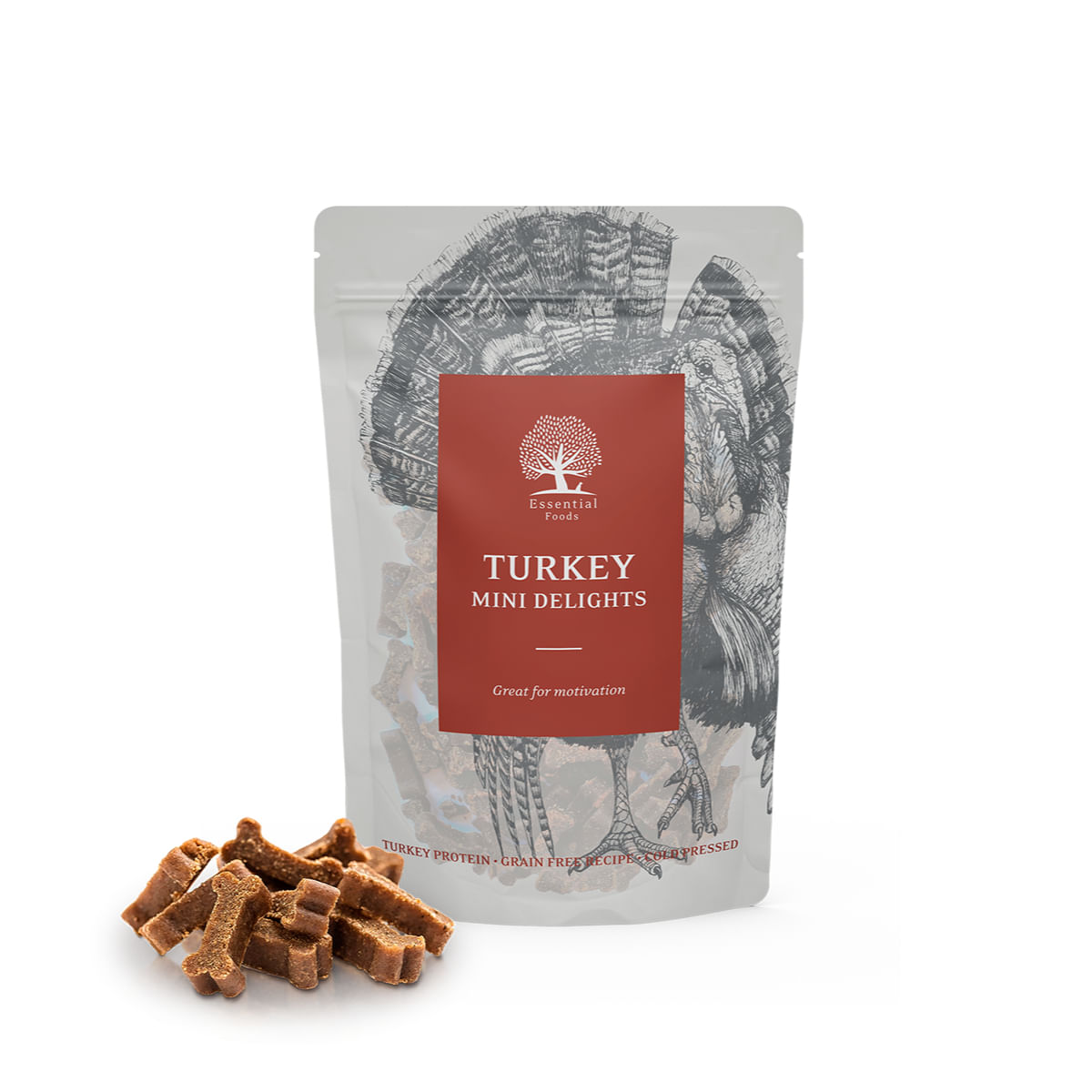ESSENTIAL Mini Delights, XS-S, Curcan, punguță recompense fără cereale câini, 100g - poza 2
