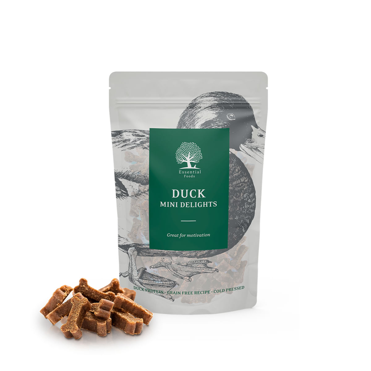 ESSENTIAL Mini Delights, XS-S, Rață, punguță recompense fără cereale câini, 100g - poza 1