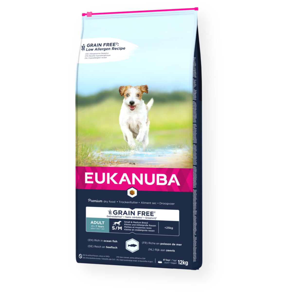 EUKANUBA Grain Free Adult Small & Medium Breed, S-M, Pește, hrană uscată fără cereale câini, 12kg - poza 1