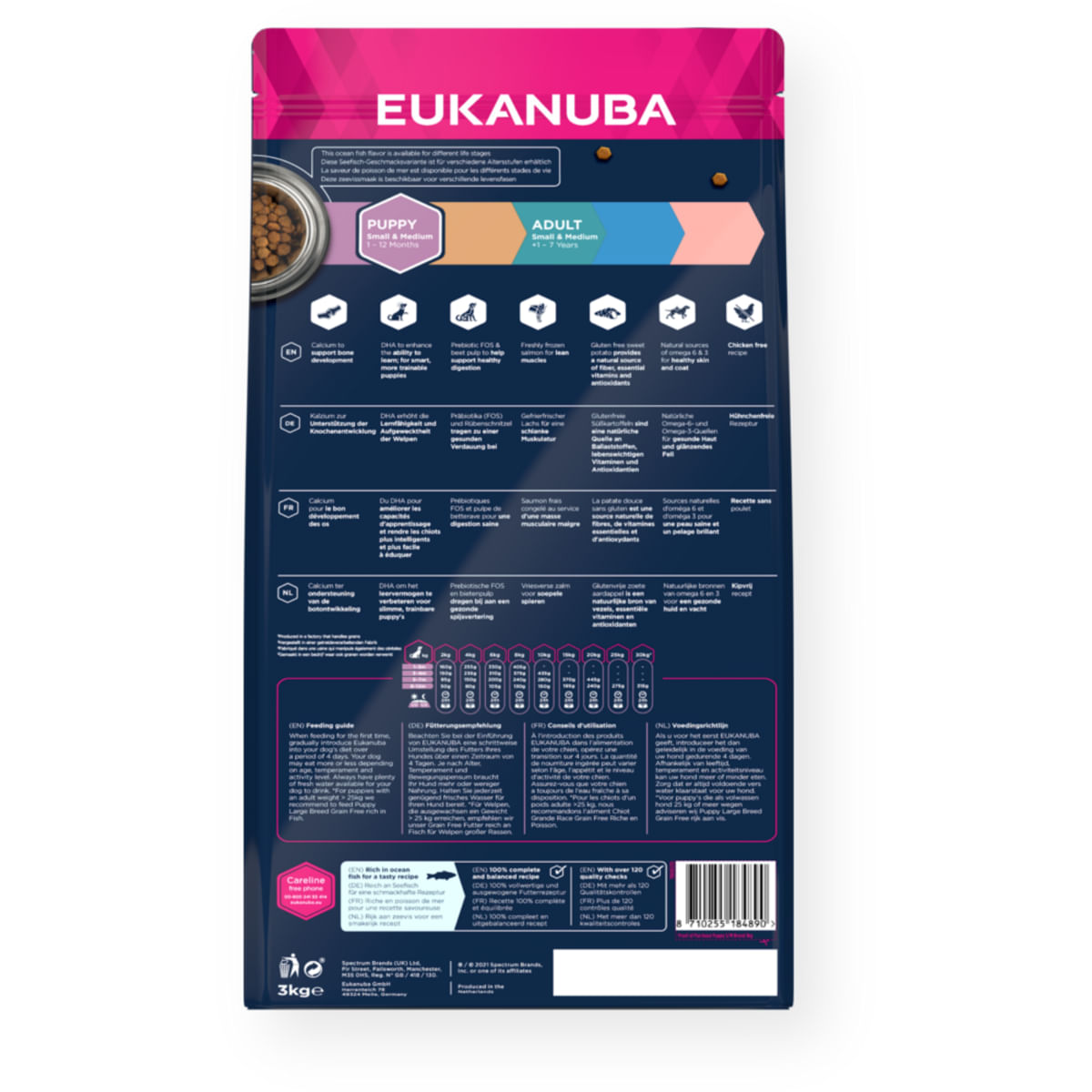 EUKANUBA Grain Free Puppy Small & Medium Breed, S-M, Pește, hrană uscată fără cereale câini junior, 12kg - poza 3