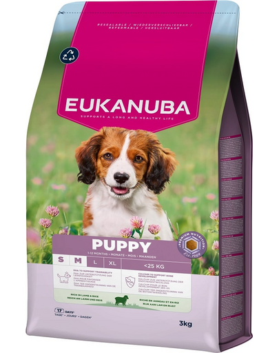 EUKANUBA Puppy Small Medium Breeds Lamb Rice 3 kg hrană căței mici și medii, cu miel și orez