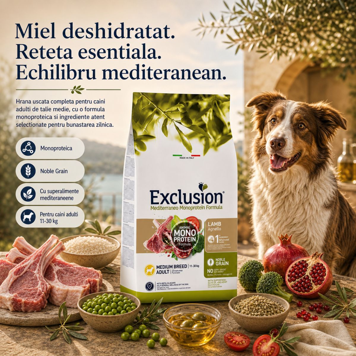 EXCLUSION Mediterraneo Monoprotein Formula Adult Medium, M, Miel, hrană uscată monoproteică câini, 12kg - poza 5