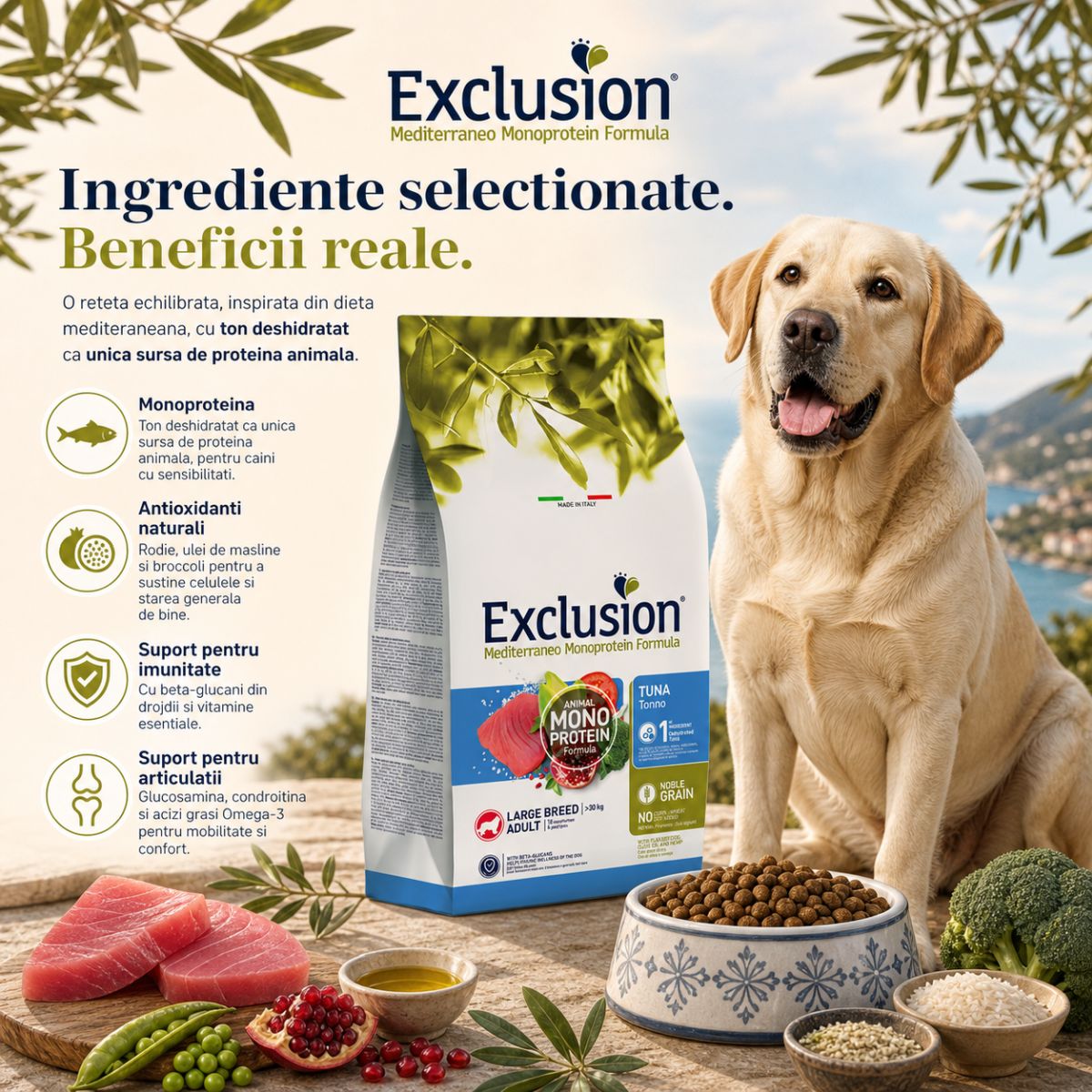 EXCLUSION Mediterraneo Monoprotein Formula Large Breed, L-XL, Ton, hrană uscată monoproteică câini, 12kg - poza 4