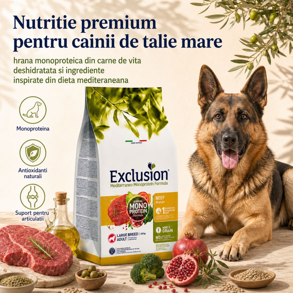 EXCLUSION Mediterraneo Monoprotein Formula Large Breed, L-XL, Vită, hrană uscată monoproteică câini, 12kg - poza 3
