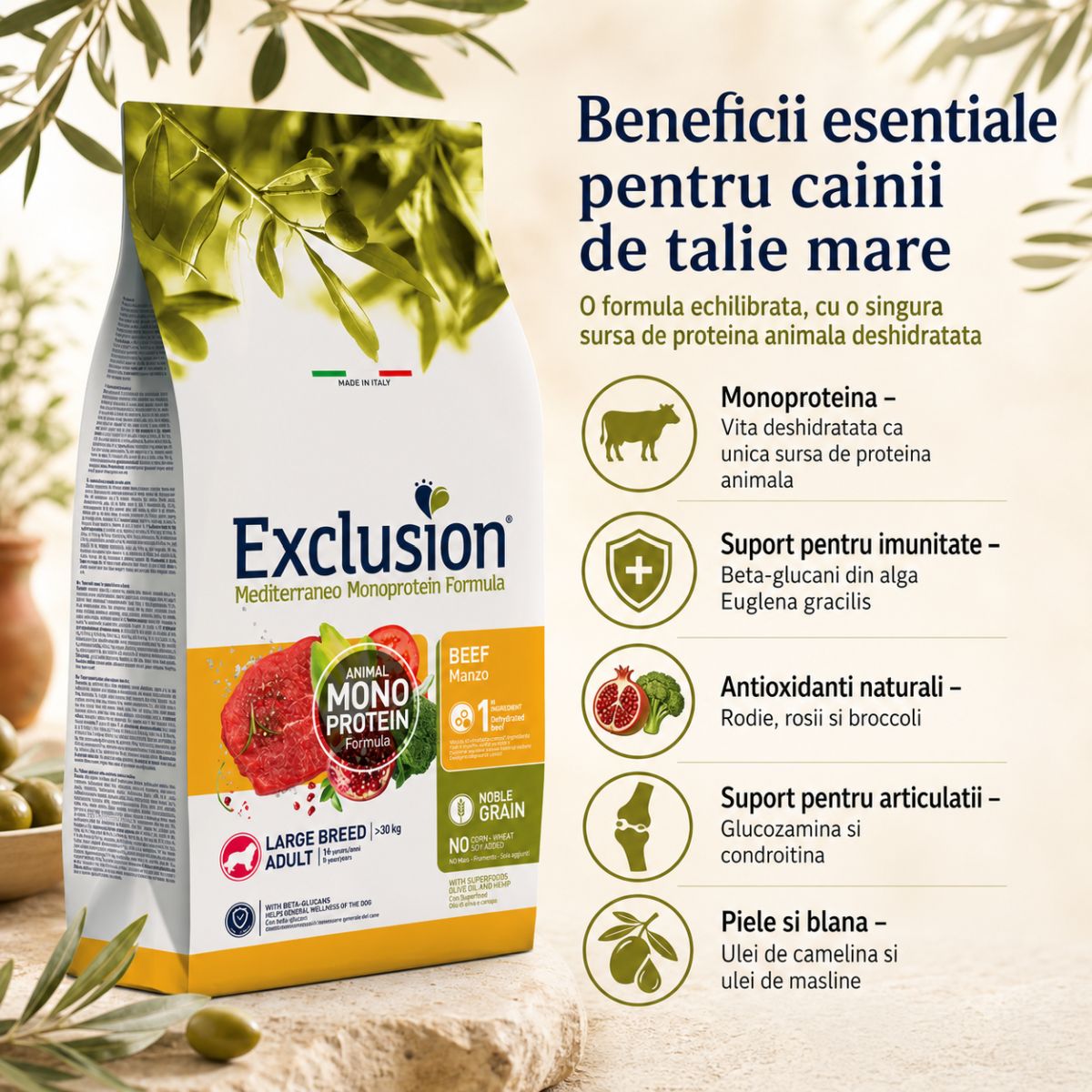 EXCLUSION Mediterraneo Monoprotein Formula Large Breed, L-XL, Vită, hrană uscată monoproteică câini, 12kg - poza 4