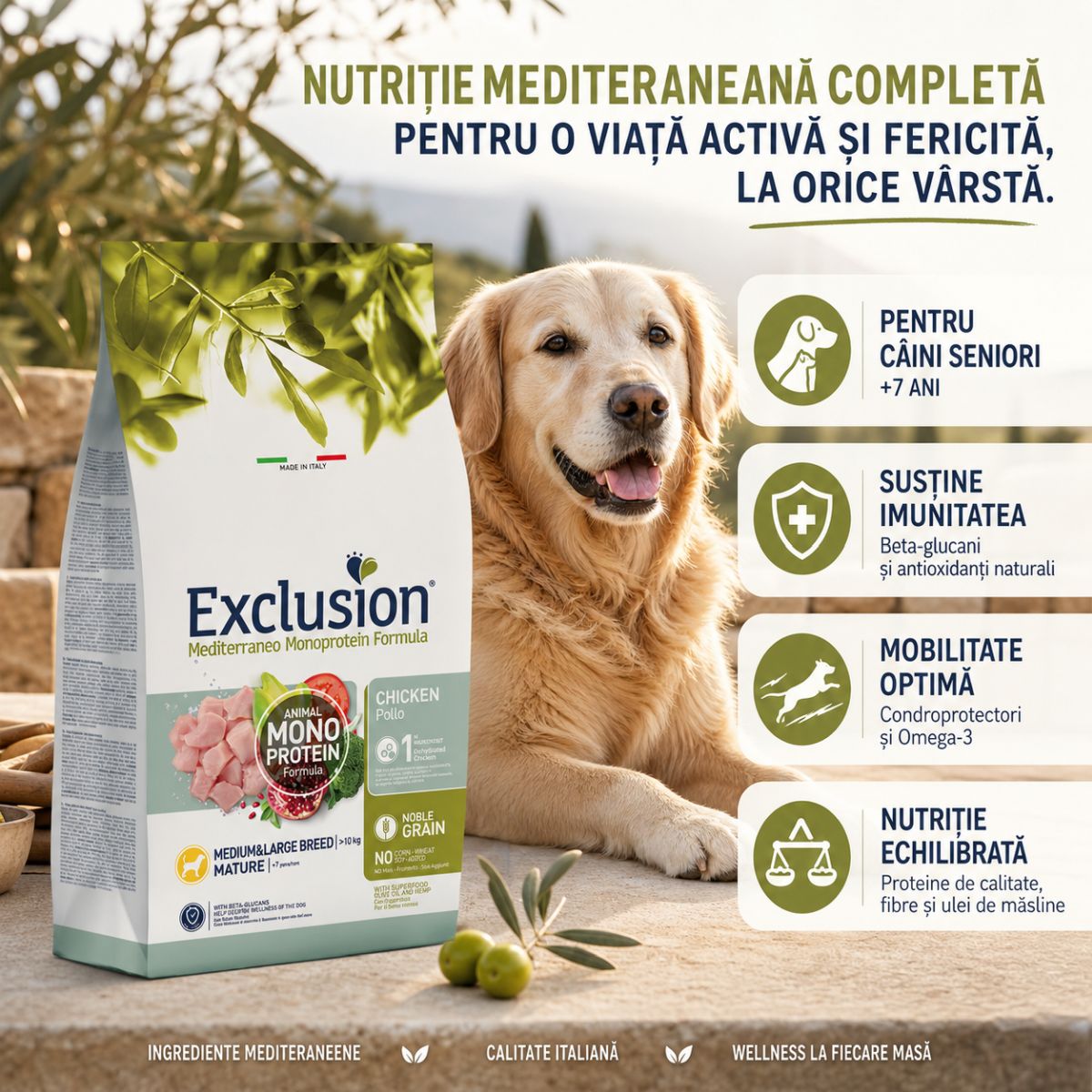 EXCLUSION Mediterraneo Monoprotein Formula Mature Medium&Large, M-XL, Pui, hrană uscată monoproteică câini senior, 12kg - poza 3