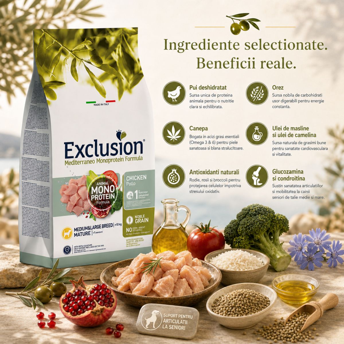 EXCLUSION Mediterraneo Monoprotein Formula Mature Medium&Large, M-XL, Pui, hrană uscată monoproteică câini senior, 12kg - poza 5