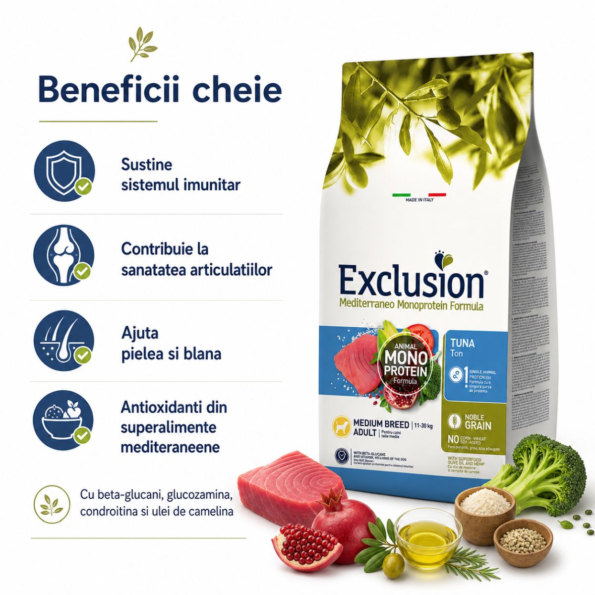 EXCLUSION Mediterraneo Monoprotein Formula Medium Breed, M, Ton, hrană uscată monoproteică câini, 12kg - poza 4