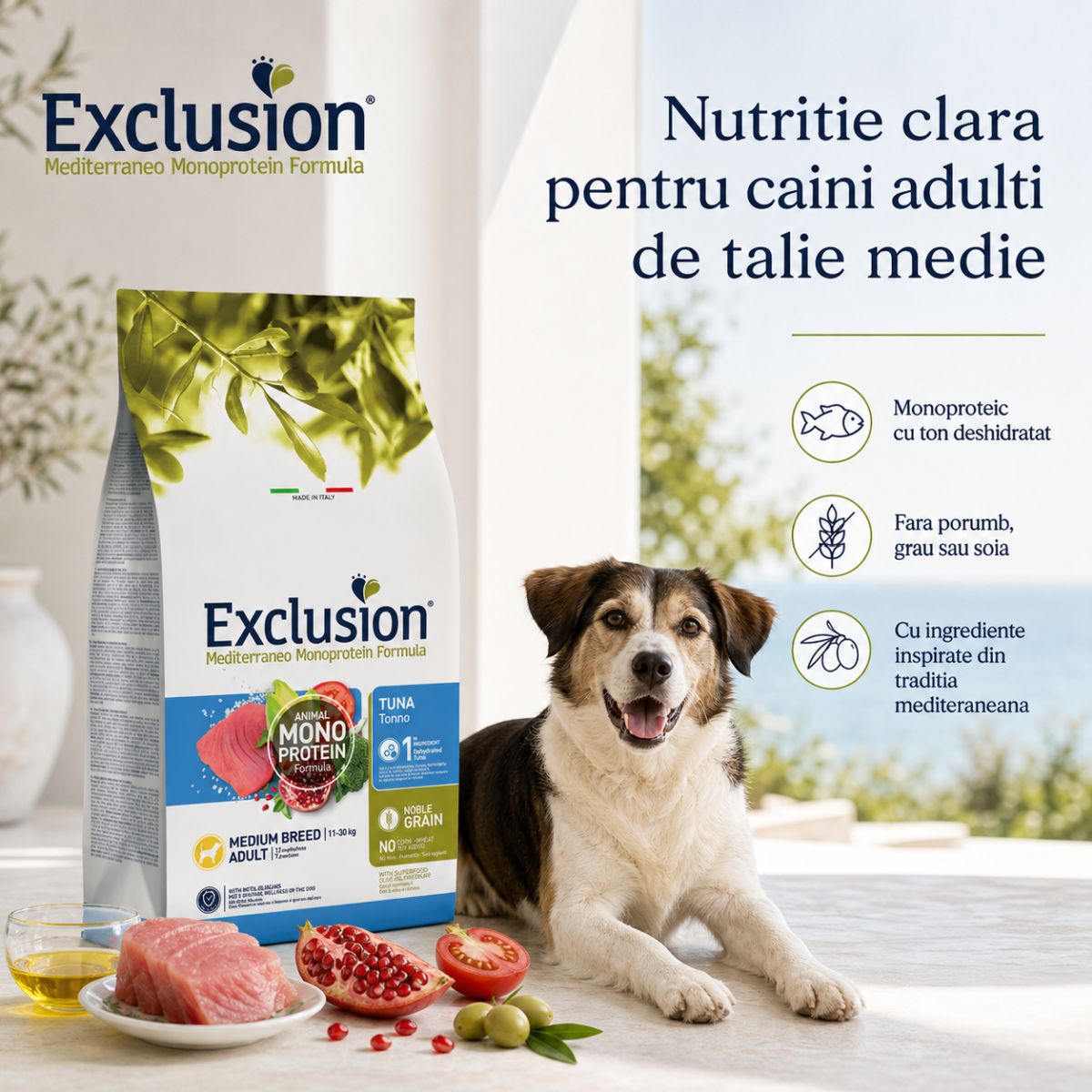 EXCLUSION Mediterraneo Monoprotein Formula Medium Breed, M, Ton, hrană uscată monoproteică câini, 12kg - poza 5