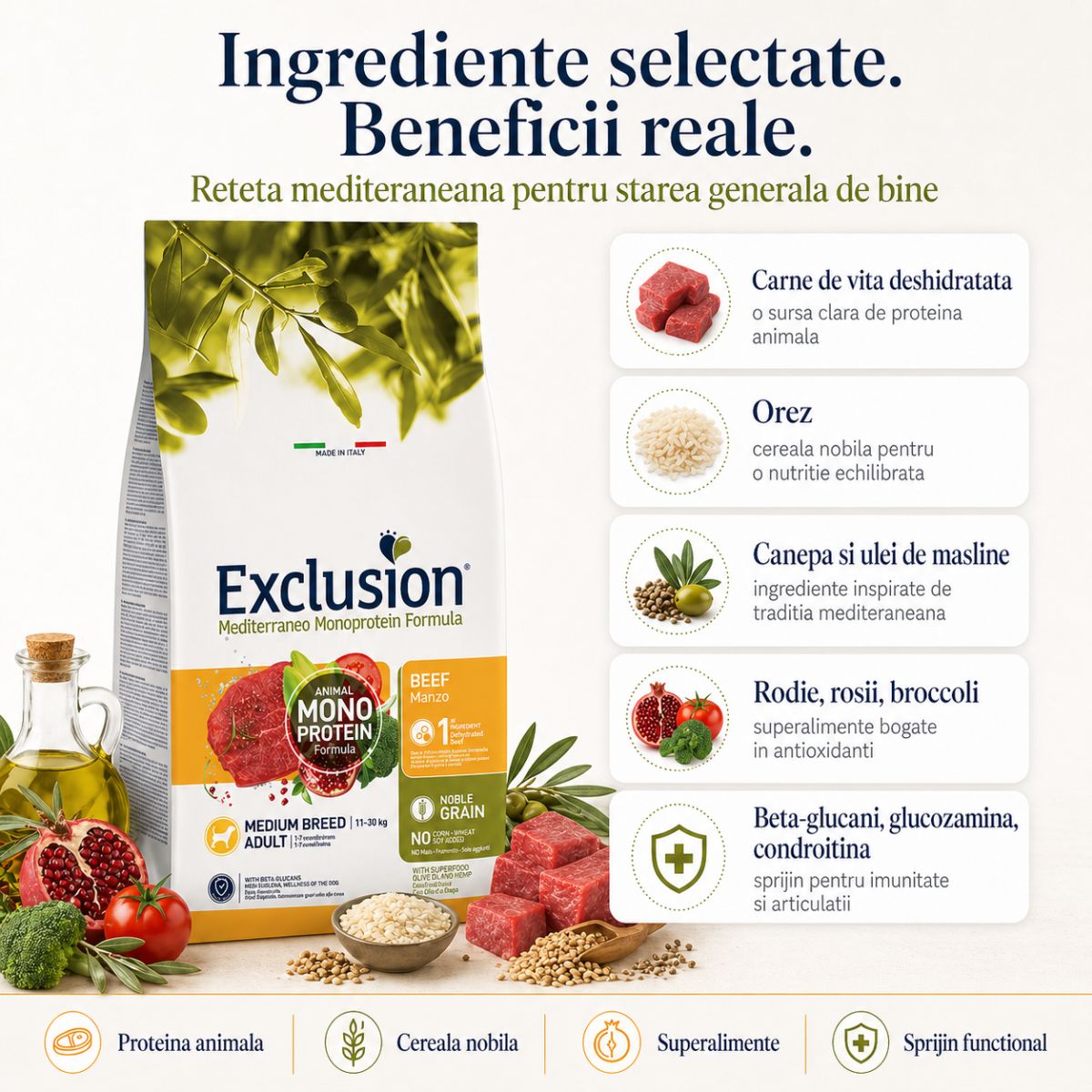 EXCLUSION Mediterraneo Monoprotein Formula Medium Breed, M, Vită, hrană uscată monoproteică câini, 12kg - poza 5