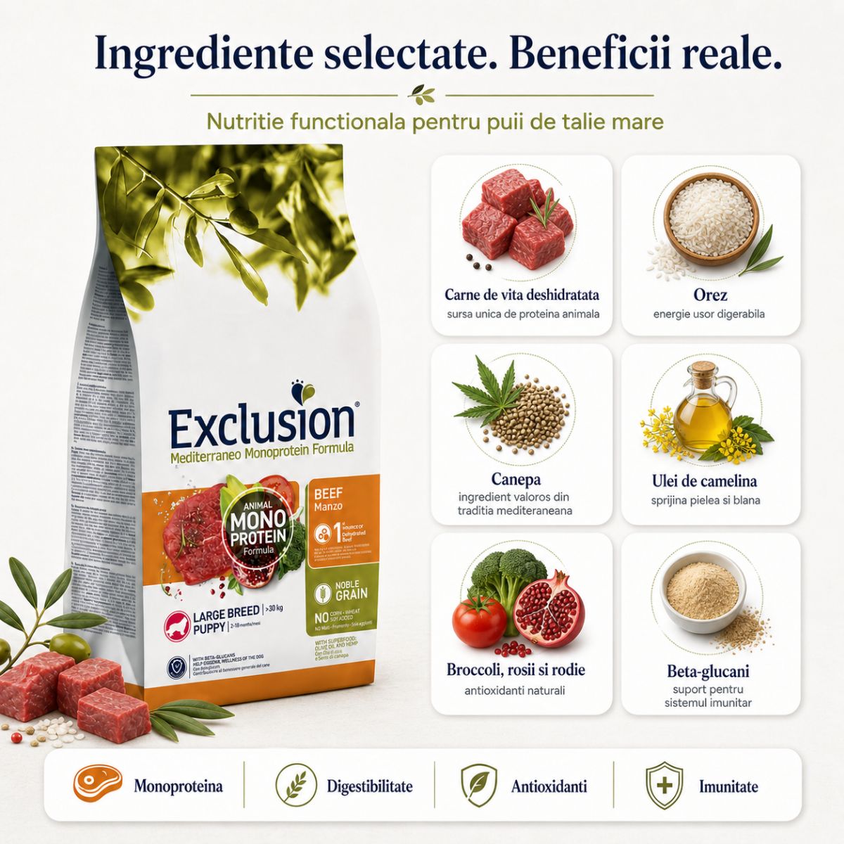 EXCLUSION Mediterraneo Monoprotein Formula Puppy Large Breed, L-XL, Vită, hrană uscată monoproteică câini junior, 12kg - poza 5