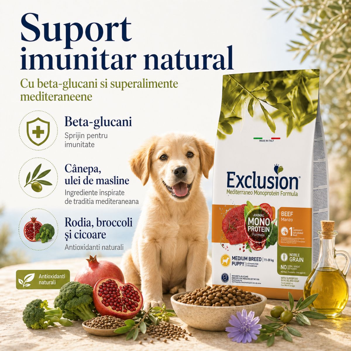 EXCLUSION Mediterraneo Monoprotein Formula Puppy Medium Breed, M, Vită, hrană uscată monoproteică câini junior, 12kg - poza 4