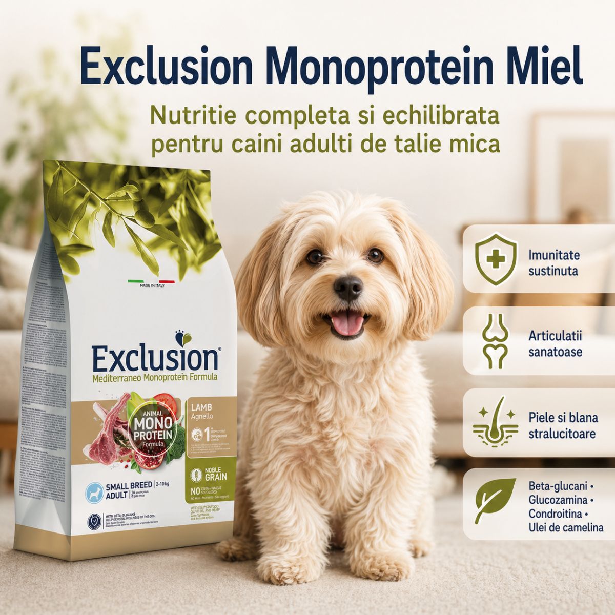 EXCLUSION Mediterraneo Monoprotein Formula Small Breed, XS-S, Miel și Orez, hrană uscată monoproteică câini, 2kg - poza 3