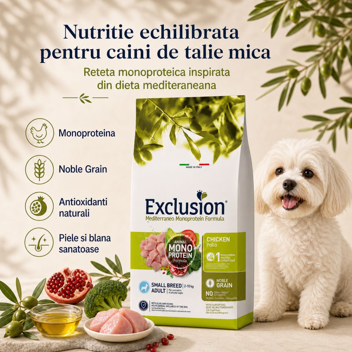 EXCLUSION Mediterraneo Monoprotein Formula Small Breed, XS-S, Pui, hrană uscată monoproteică câini, 2kg - poza 3