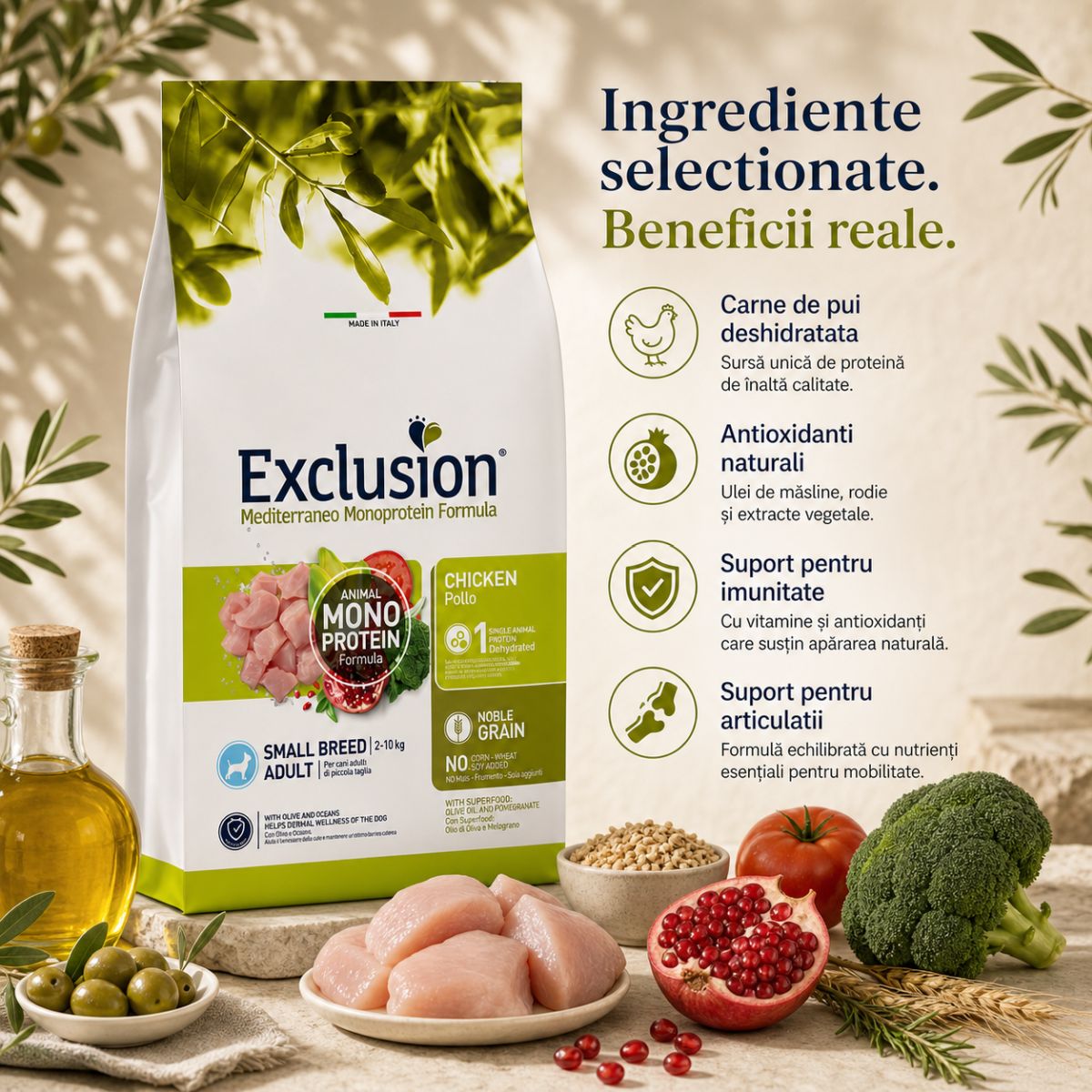 EXCLUSION Mediterraneo Monoprotein Formula Small Breed, XS-S, Pui, hrană uscată monoproteică câini, 7kg - poza 4