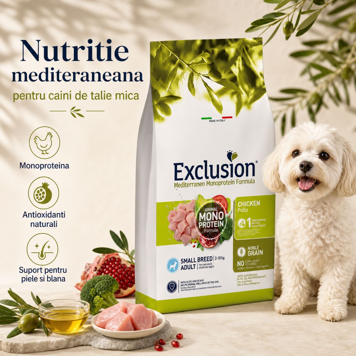 EXCLUSION Mediterraneo Monoprotein Formula Small Breed, XS-S, Pui, hrană uscată monoproteică câini, 7kg - poza 5