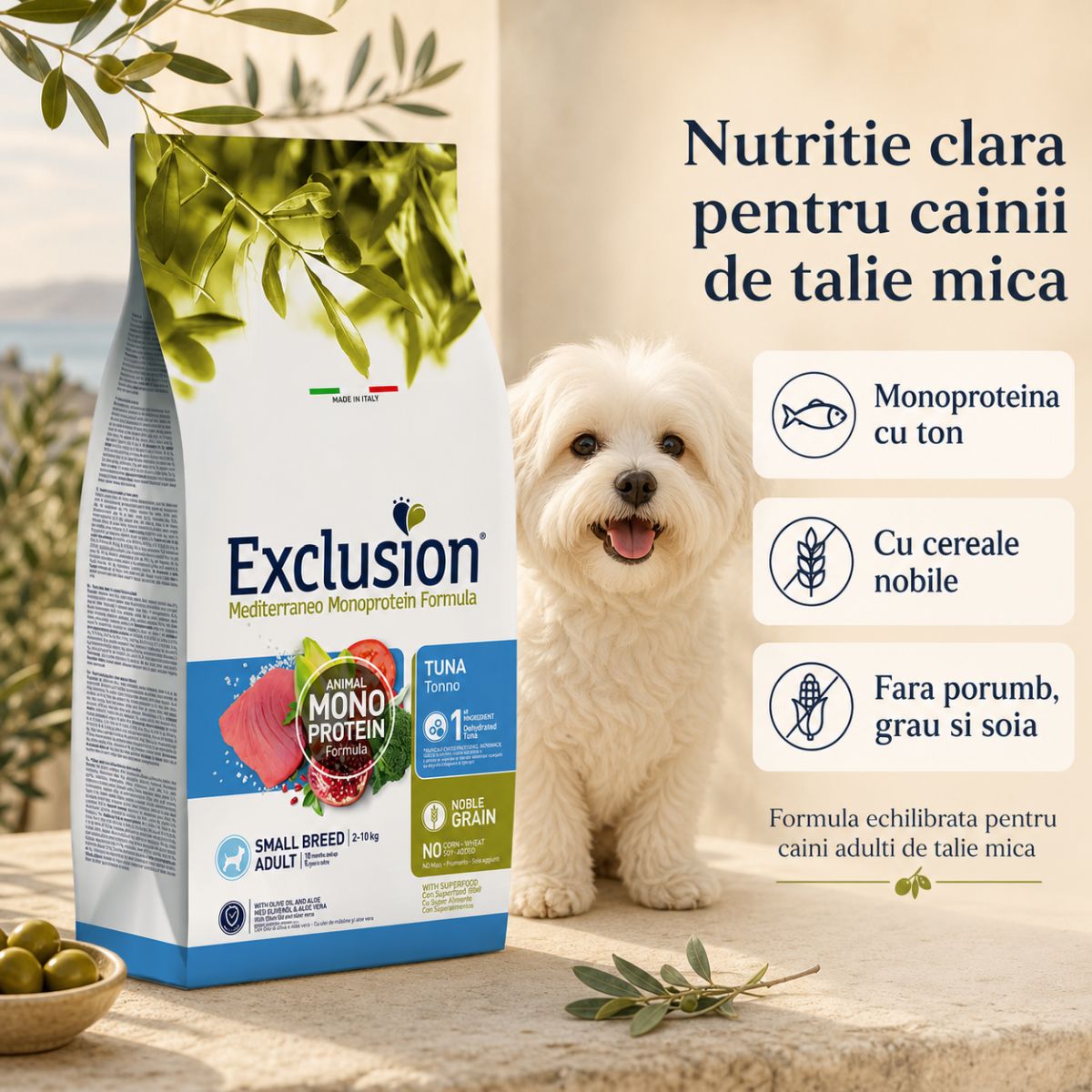 EXCLUSION Mediterraneo Monoprotein Formula Small Breed, XS-S, Ton, hrană uscată monoproteică câini, 7kg - poza 3