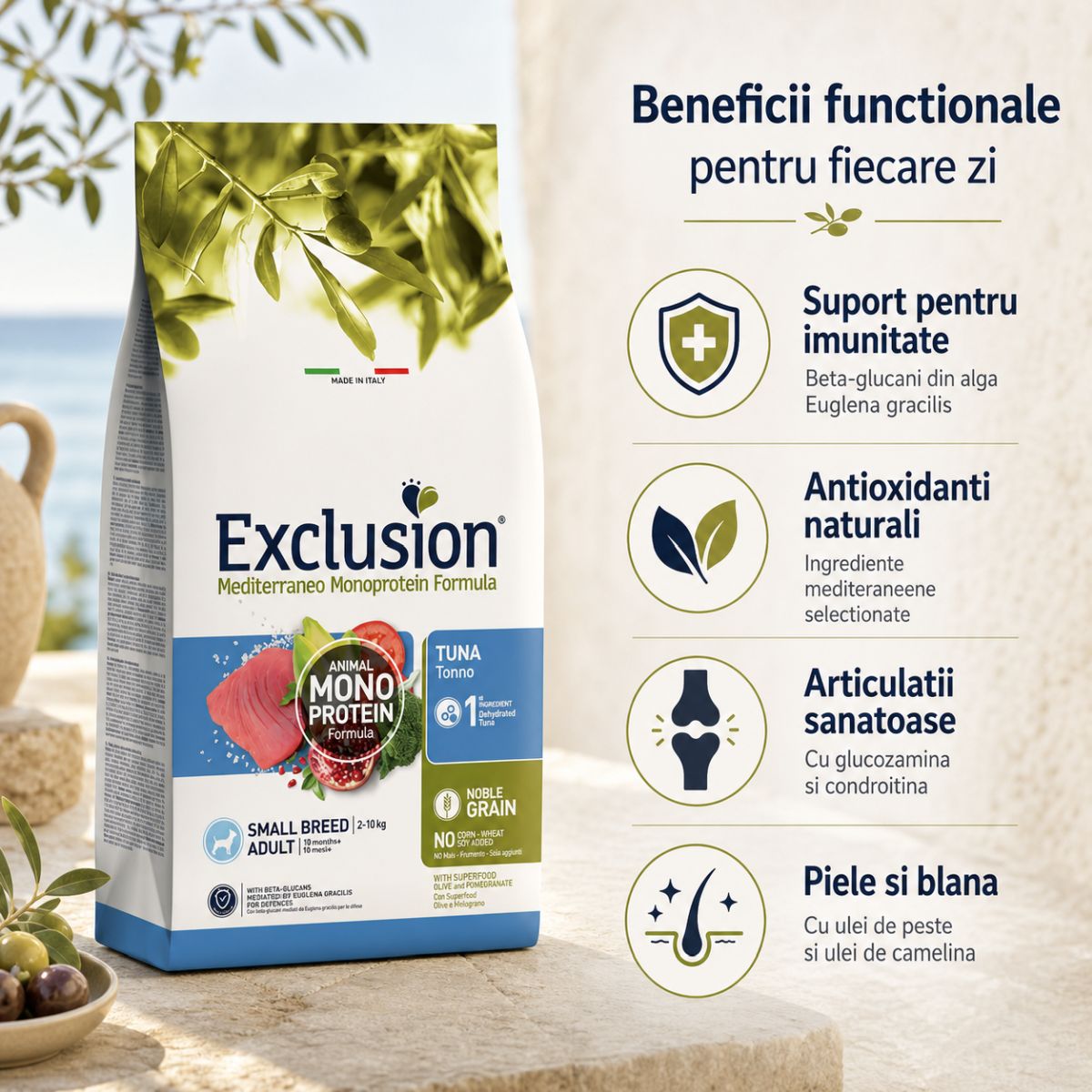 EXCLUSION Mediterraneo Monoprotein Formula Small Breed, XS-S, Ton, hrană uscată monoproteică câini, 7kg - poza 4