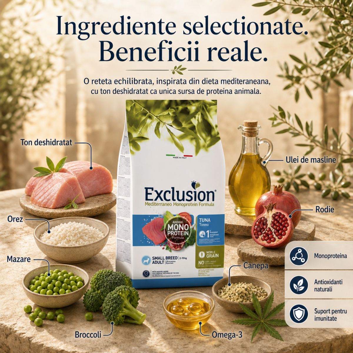 EXCLUSION Mediterraneo Monoprotein Formula Small Breed, XS-S, Ton, hrană uscată monoproteică câini, 7kg - poza 5