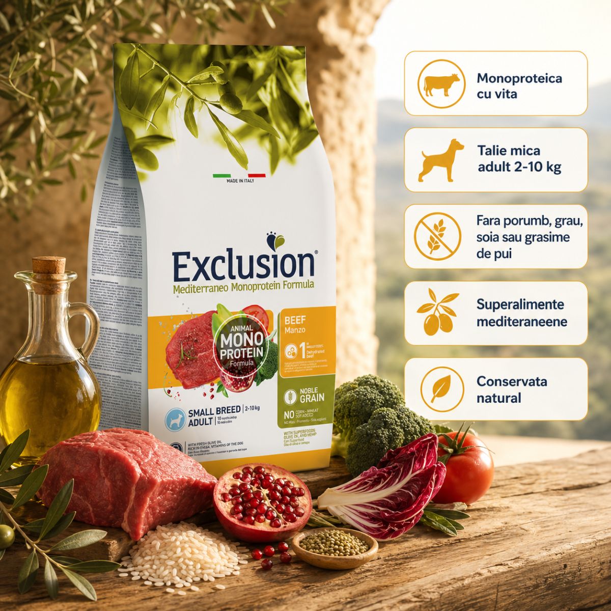 EXCLUSION Mediterraneo Monoprotein Formula Small Breed, XS-S, Vită, hrană uscată monoproteică câini, 2kg - poza 3