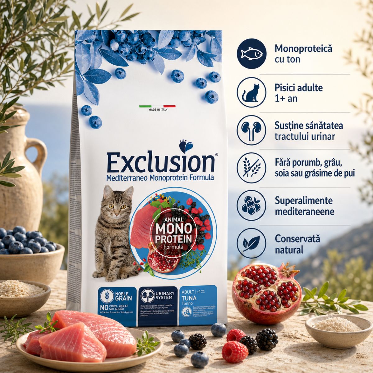 EXCLUSION Mediterraneo Monoprotein Formula, Ton, hrană uscată monoproteică pisici, 1.5kg - poza 3