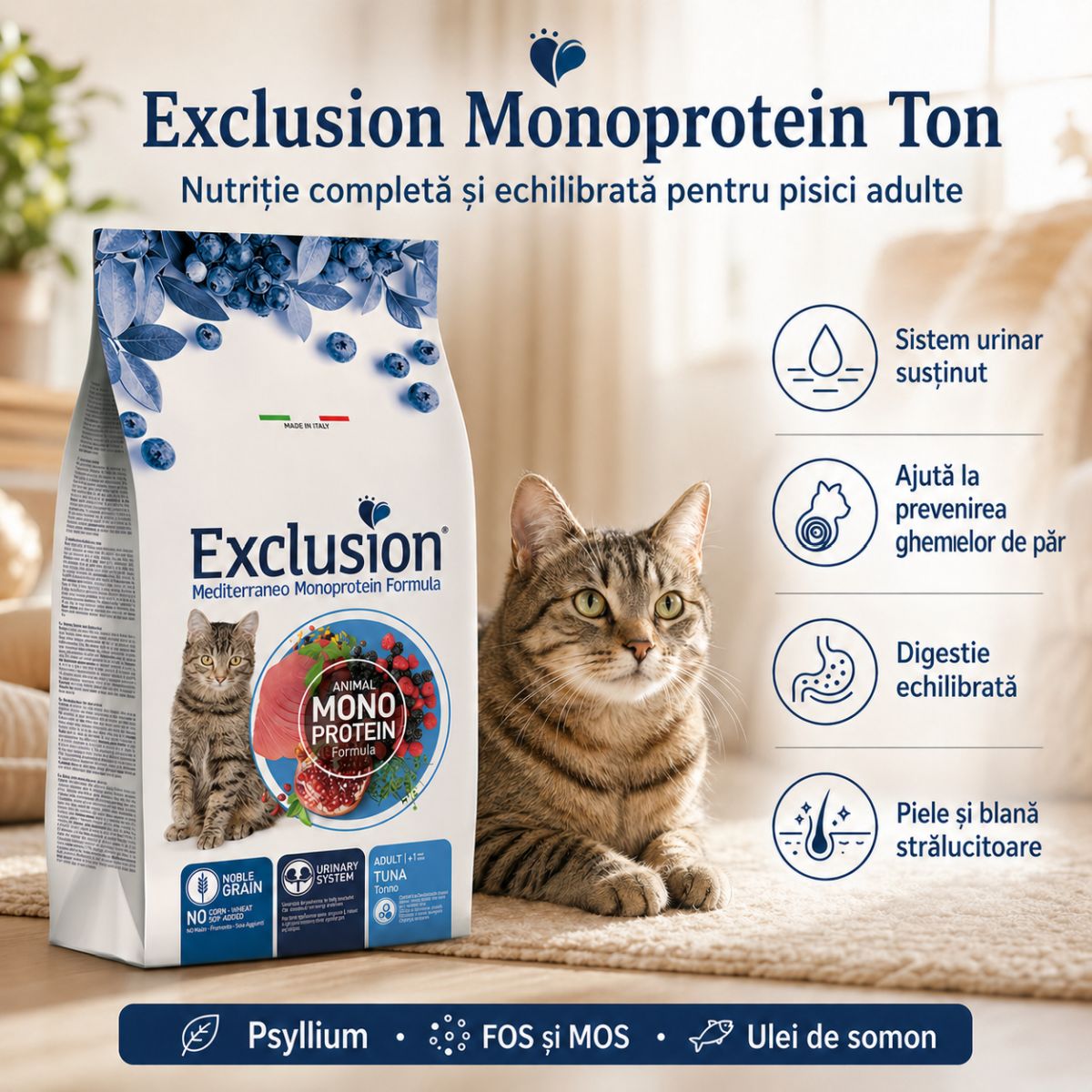 EXCLUSION Mediterraneo Monoprotein Formula, Ton, hrană uscată monoproteică pisici, 1.5kg - poza 5
