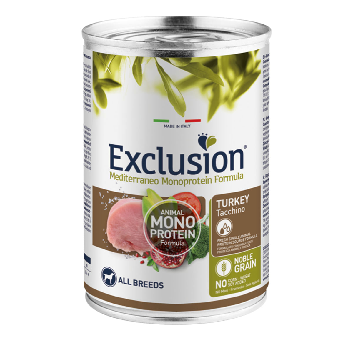 EXCLUSION Mediterraneo Monoprotein Formula, XS-XL, Curcan, conservă hrană umedă monoproteică câini, (pate), 400g - poza 1