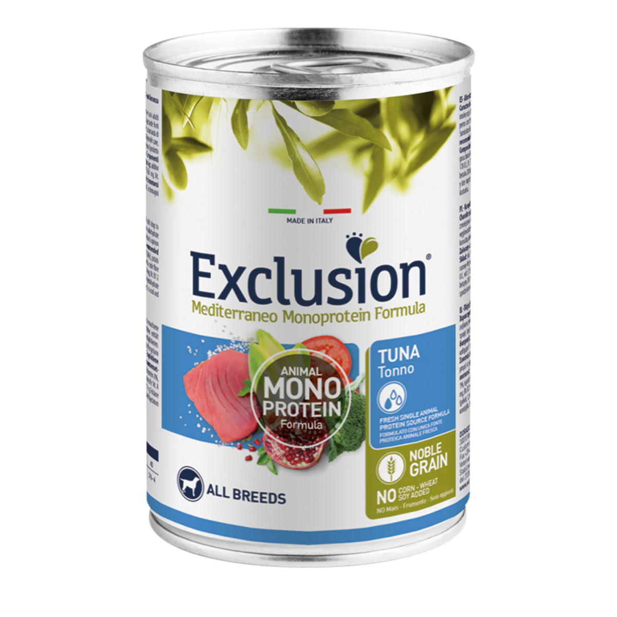 EXCLUSION Mediterraneo Monoprotein Formula, XS-XL, Ton, conservă hrană umedă monoproteică câini, (pate), 400g - poza 1
