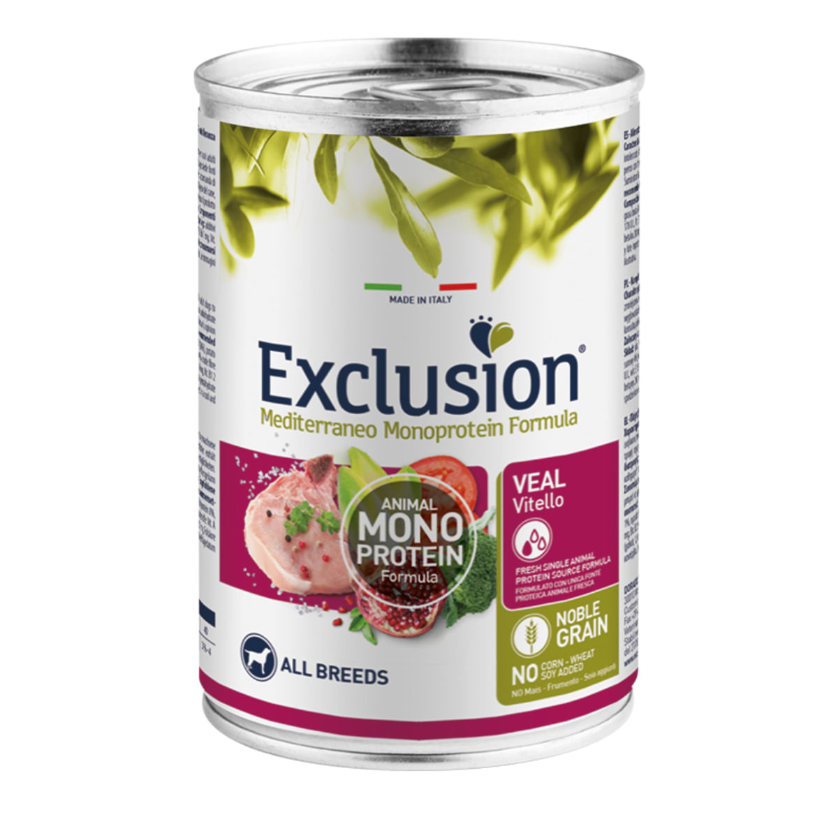 EXCLUSION Mediterraneo Monoprotein Formula, XS-XL, Vițel, conservă hrană umedă monoproteică câini, (pate), 400g - poza 1