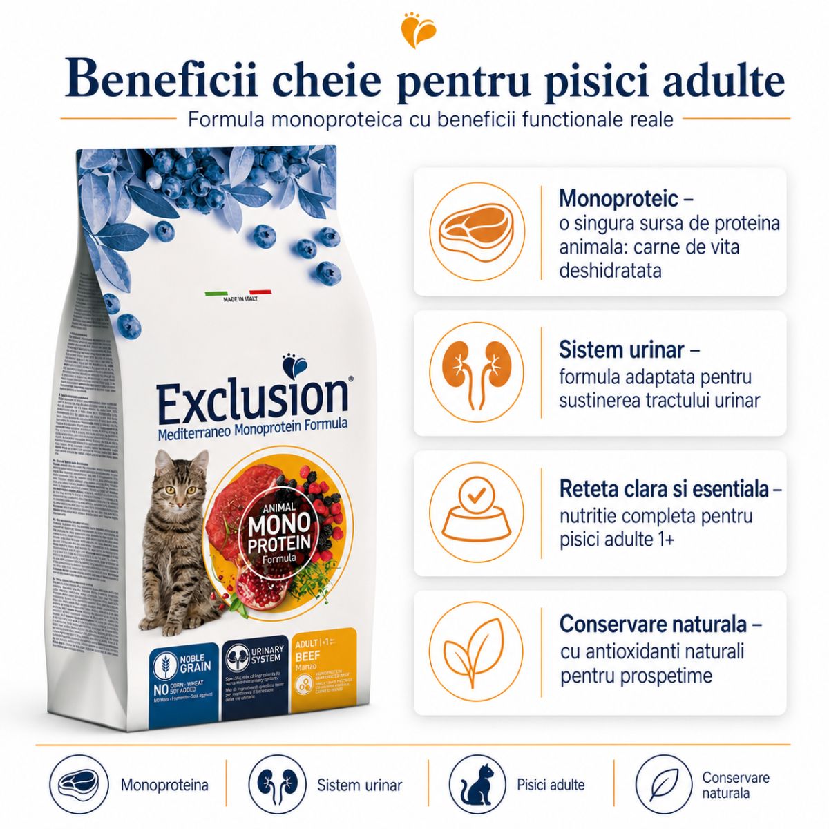 EXCLUSION Mediterraneo Monoprotein, Vită, hrană uscată monoproteică pisici, 1.5kg - poza 3