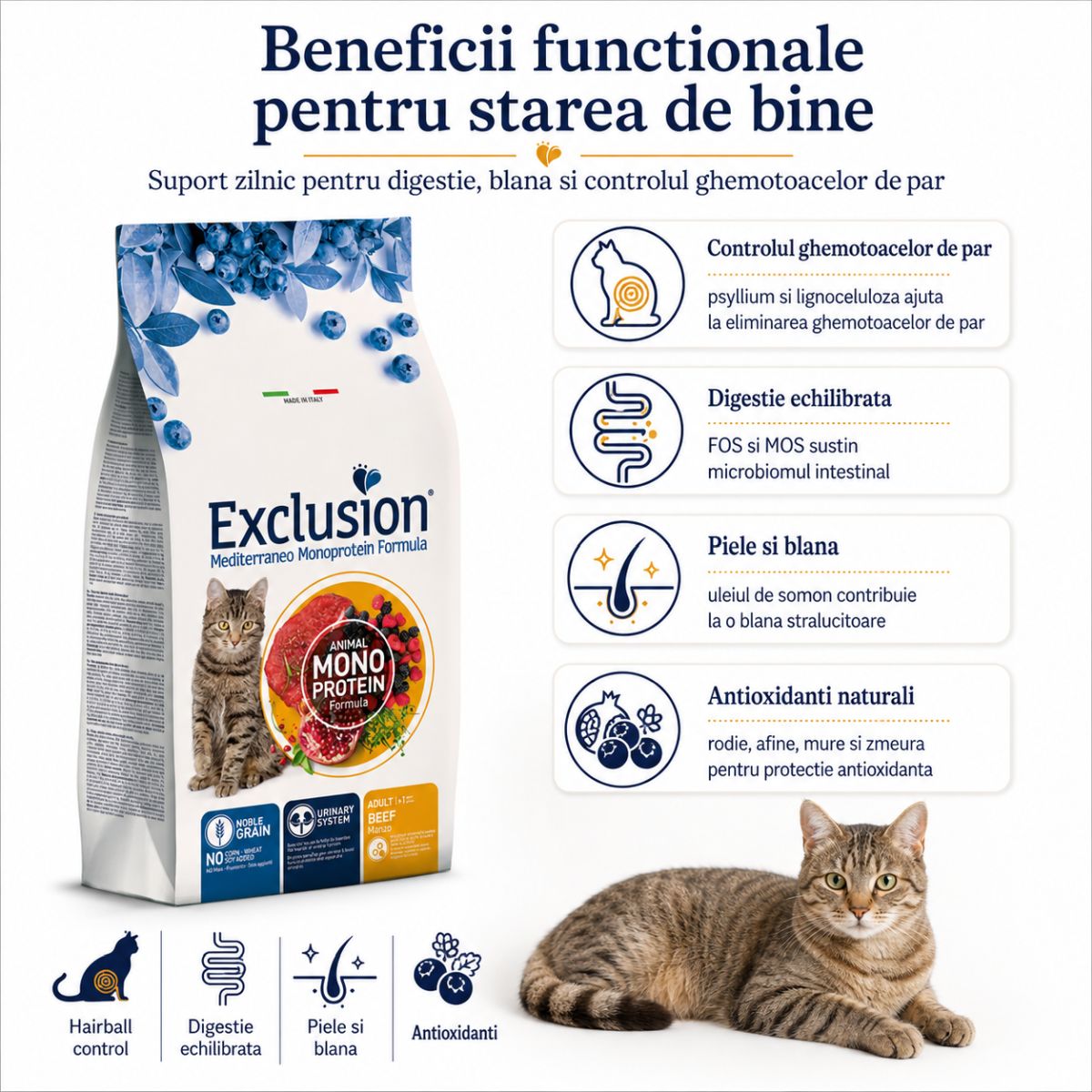EXCLUSION Mediterraneo Monoprotein, Vită, hrană uscată monoproteică pisici, 12kg - poza 4