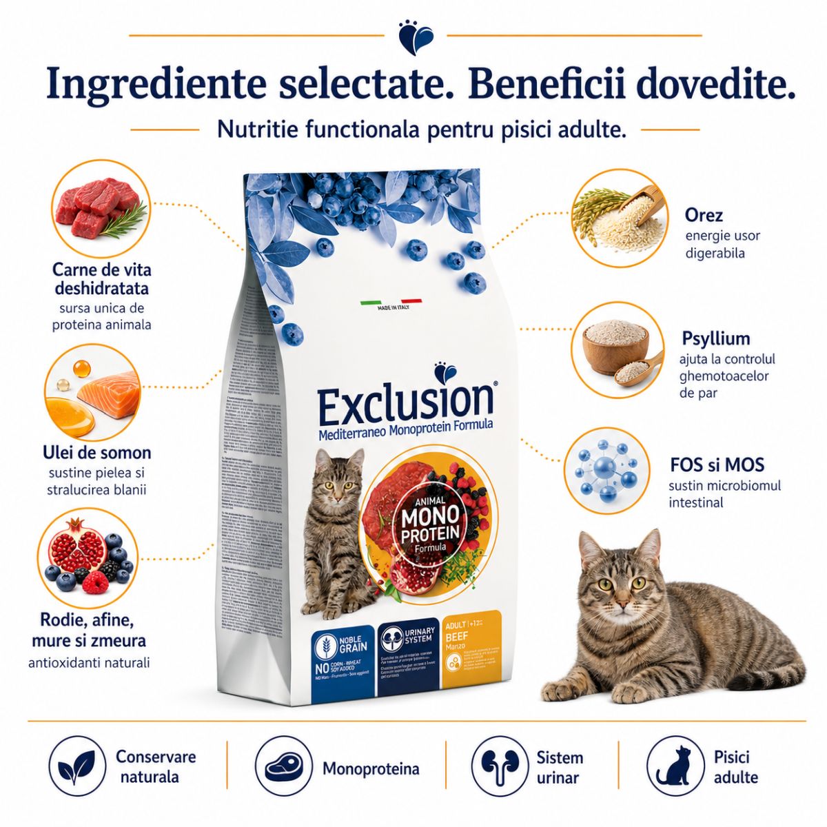 EXCLUSION Mediterraneo Monoprotein, Vită, hrană uscată monoproteică pisici, 12kg - poza 5